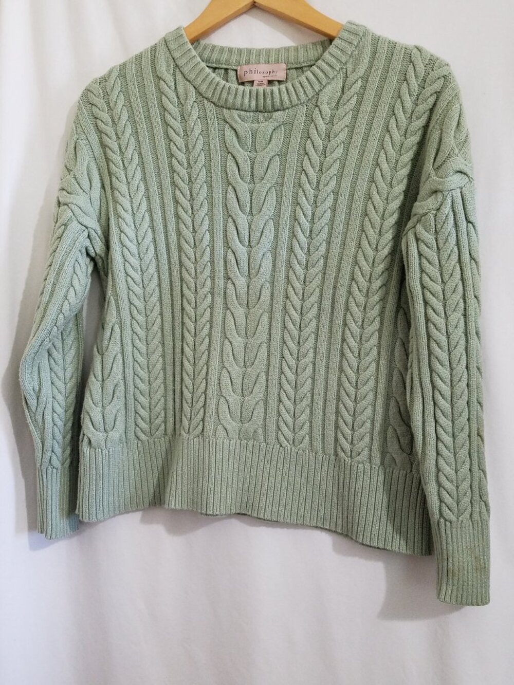 🌱 Philosophy Cable Knit Sweater — Women's Medium — Light Green 🌱